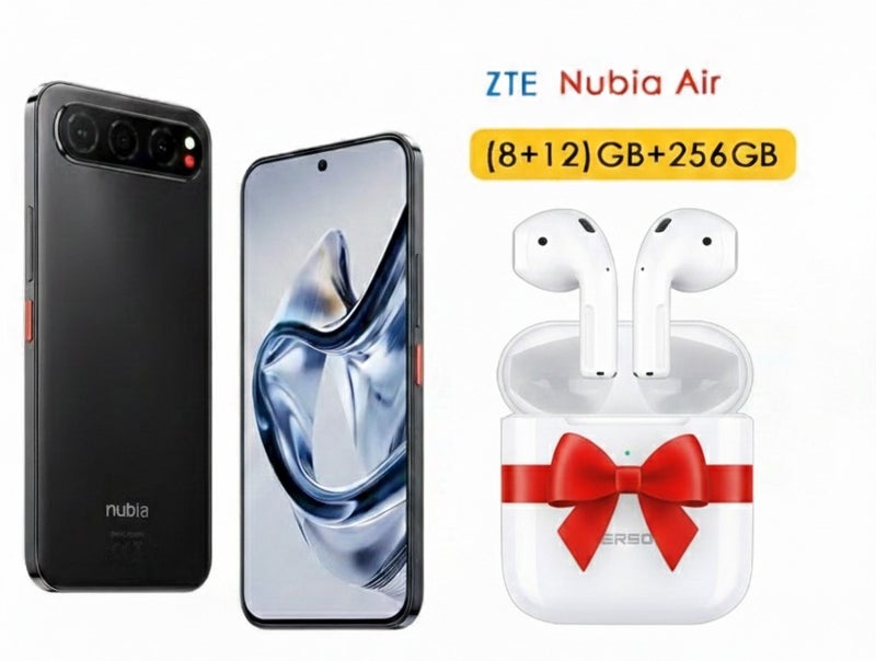 ZTE Mobile Nubia Air Ultra-Slim Dual SIM Titanium black  8GB+12GB RAM 256GB 5G - Middle East Version & Riversong Air Pro EA79 True Wireless Earbuds – BT 5.0, Wireless Charging Support, Automatic In-Ear Detection, High-Fidelity Stereo Sound – White Bundle - Image 1